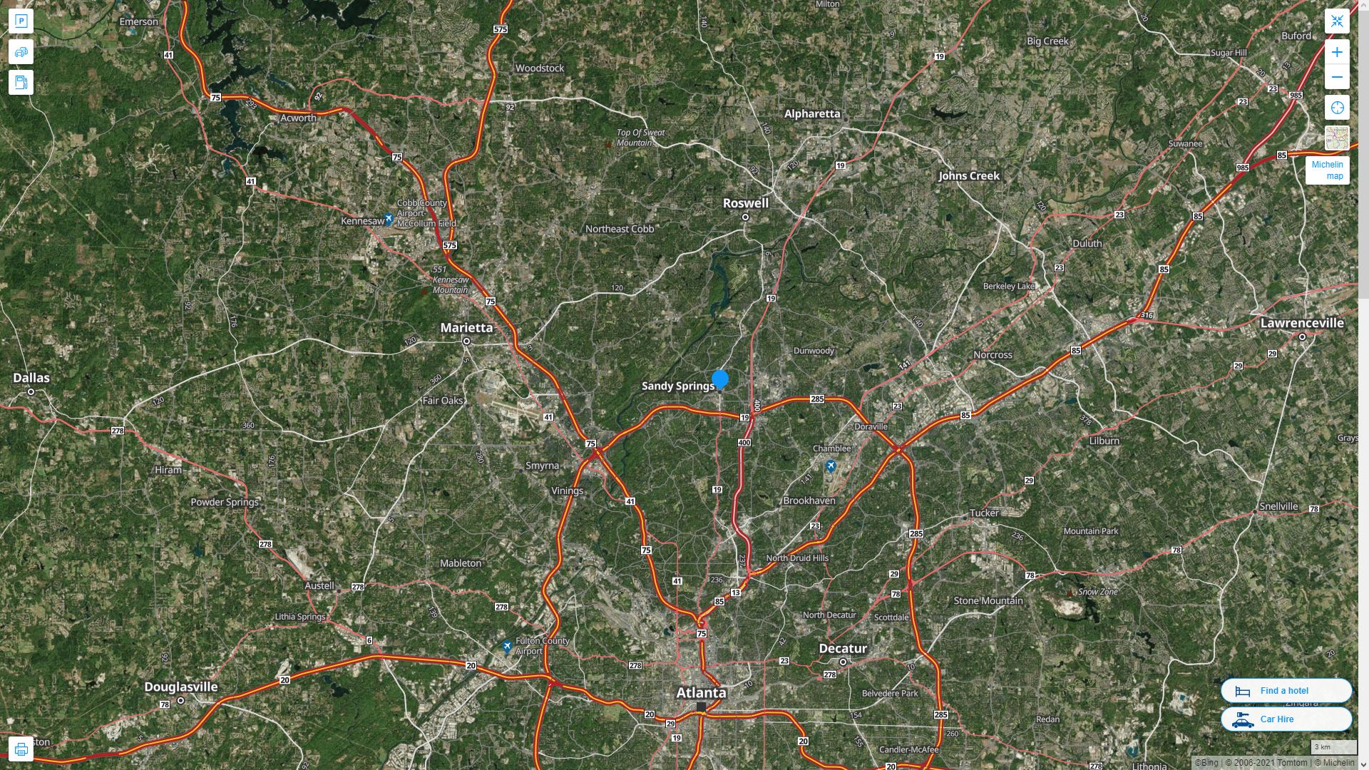 Sandy Springs Georgia Highway and Road Map with Satellite View